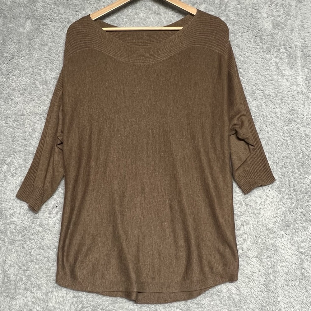Chicos Top Womens 2 US Large Brown Dolman Sleeve Pullover Sweater Cashmere Blend